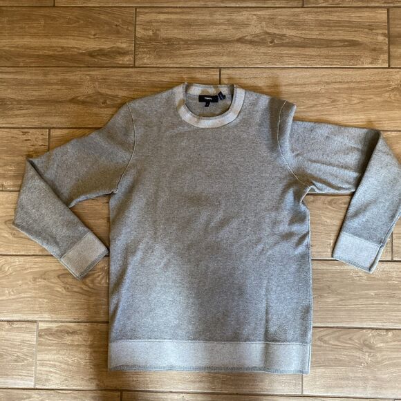 Theory Long Sleeve Workout Sweater Crewneck Pullover Gray Men's Medium - Picture 1 of 7